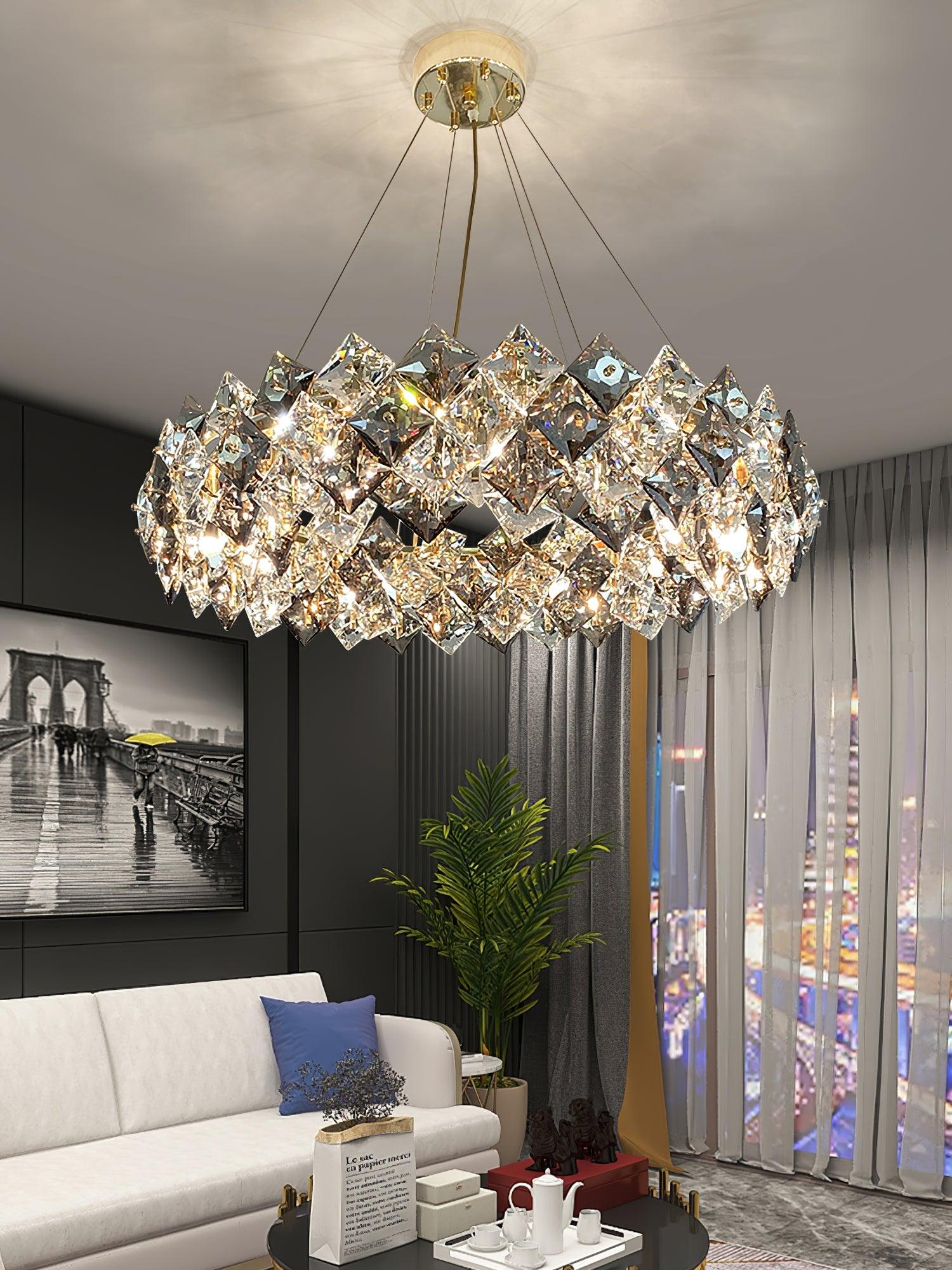 Lustra Chandelier Scale Crystal Round with Gold LED