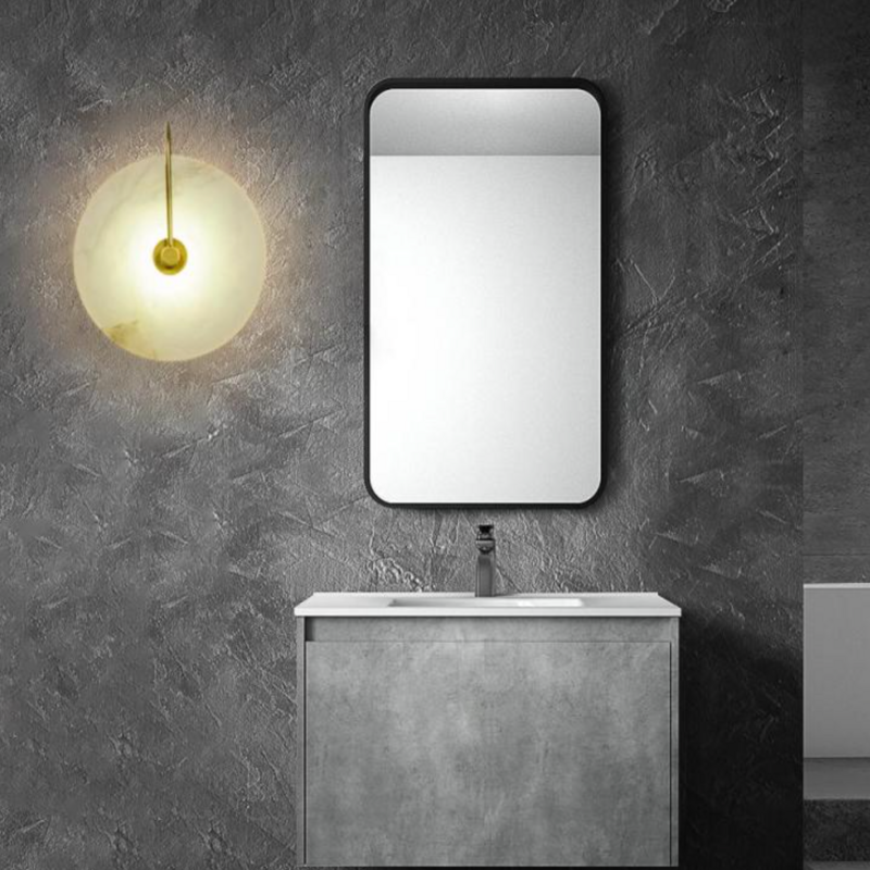 Arisha Round Bedside Wall Light, Artificial Marble, Gold & Black