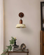 Wall Lamp with Carved Resin Shade Walnut Wood Arm Vintage