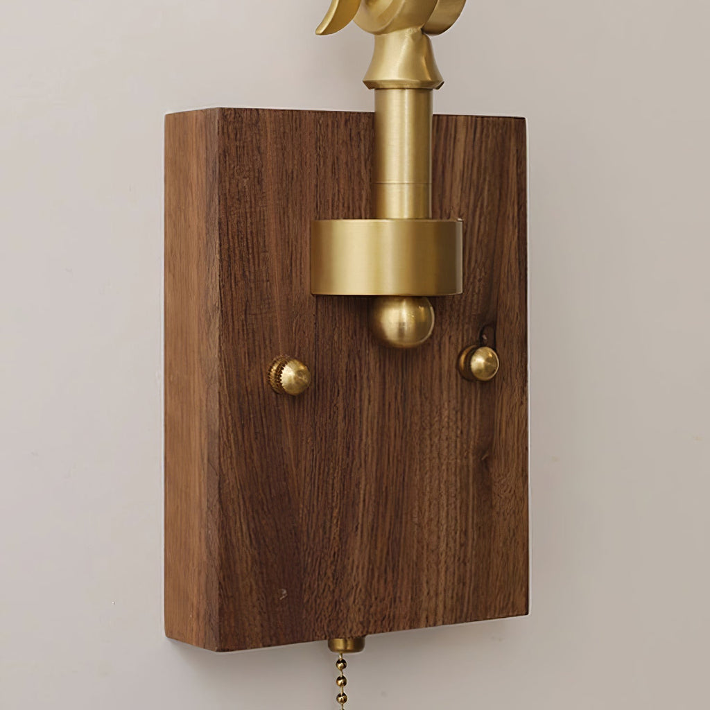 Wall Lamp Adjustable Arm Pleated Shade Walnut Base Vintage Task