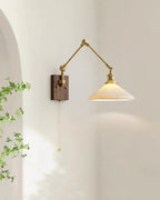 Wall Lamp Adjustable Arm Pleated Shade Walnut Base Vintage Task