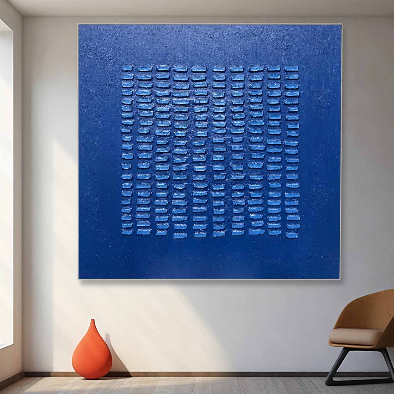 Cobalt Blue Textured Grid Painting