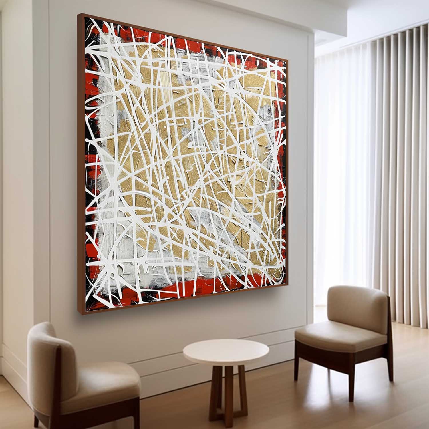 Tactile Red Gold Oil Painting White Web-Lines Luxe