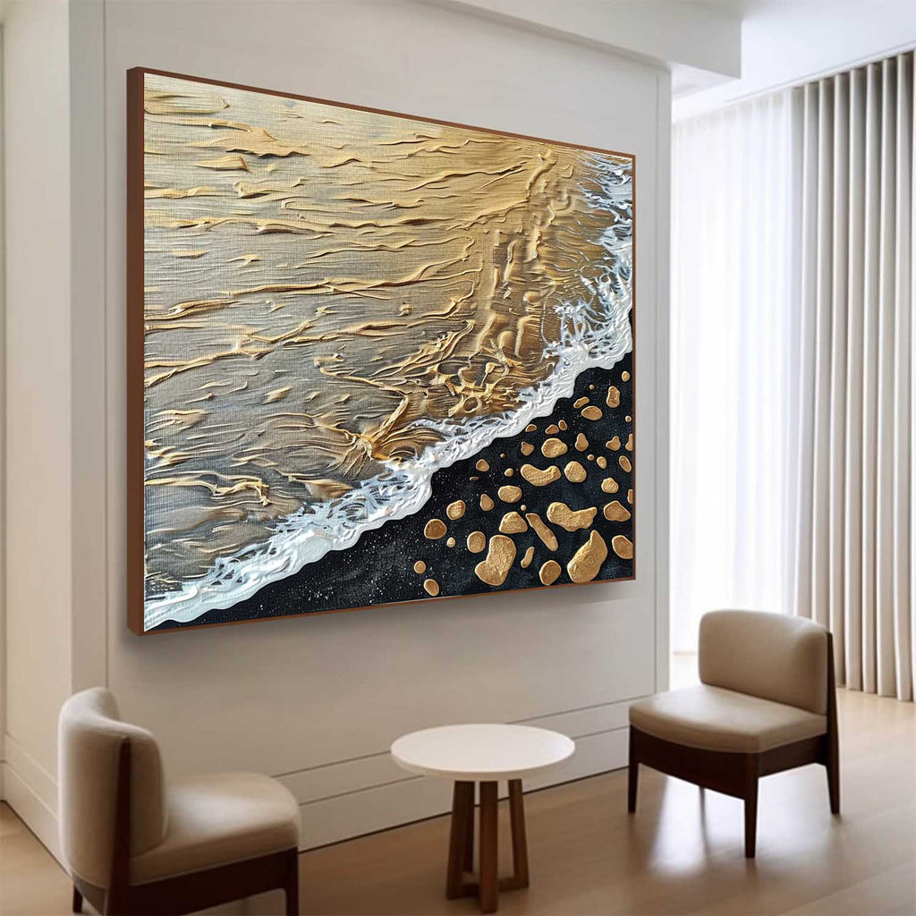 Golden Coastal Wave Oil Painting