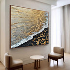 Golden Coastal Wave Oil Painting
