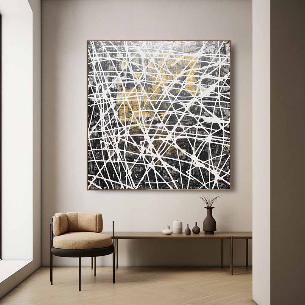 Tactile Black White Gold Oil Painting Web-Line