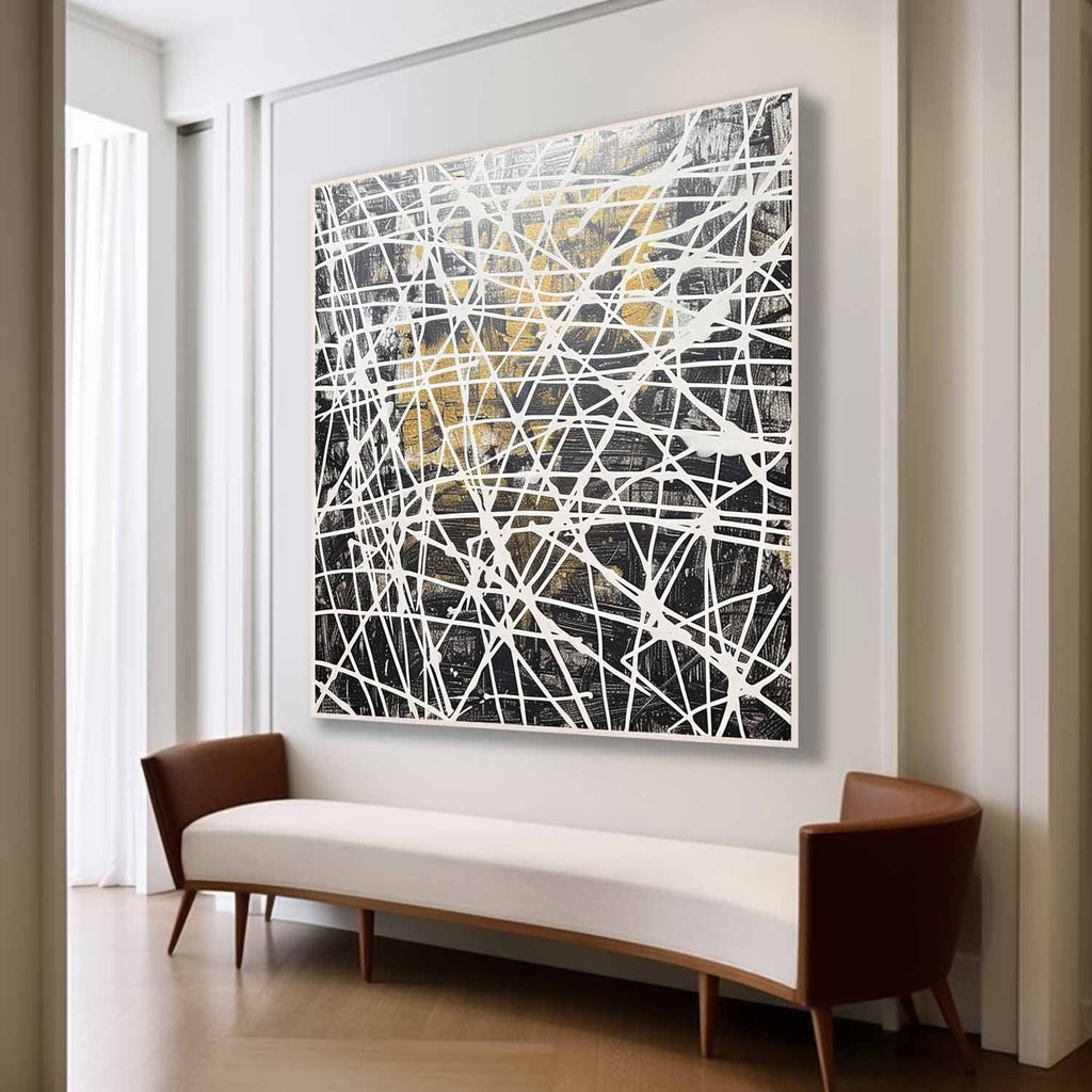 Tactile Black White Gold Oil Painting Web-Line