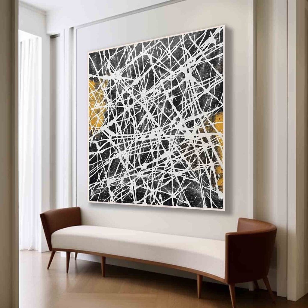 Tactile Web Oil Painting Black White Gold Bold