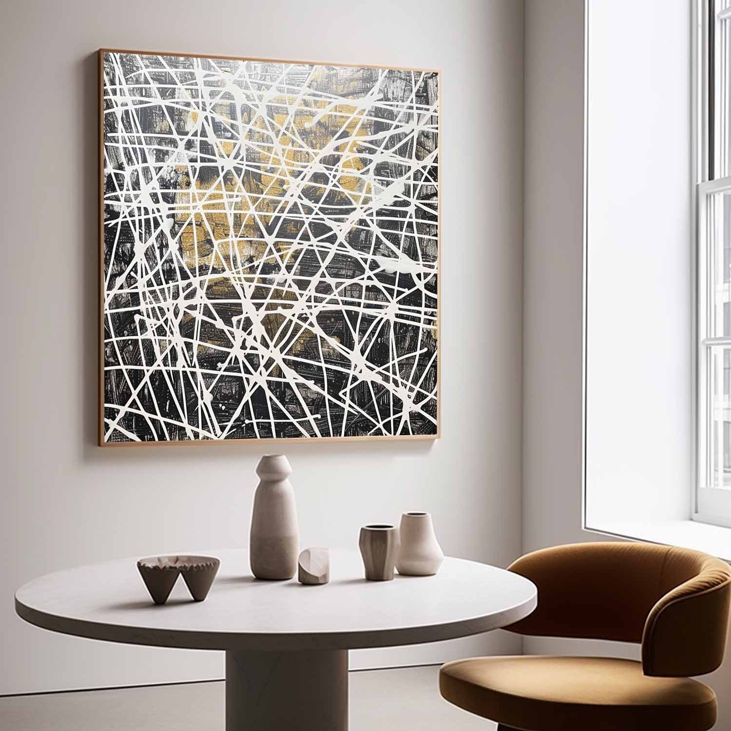 Tactile Black White Gold Oil Painting Web-Line