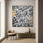 Tactile Web Oil Painting Black White Gold Bold