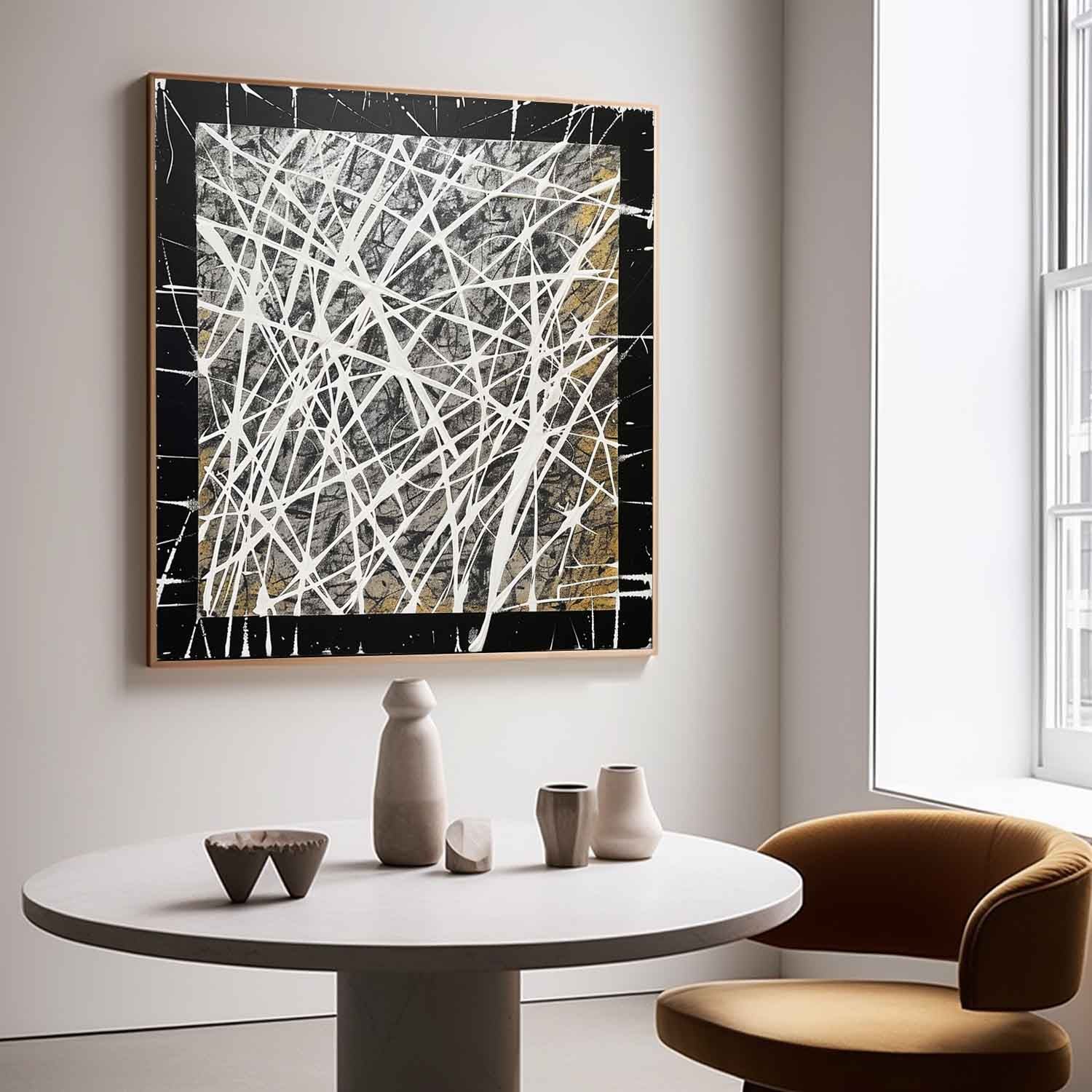 Tactile Black Gold Oil Painting White Web-Lines Textures