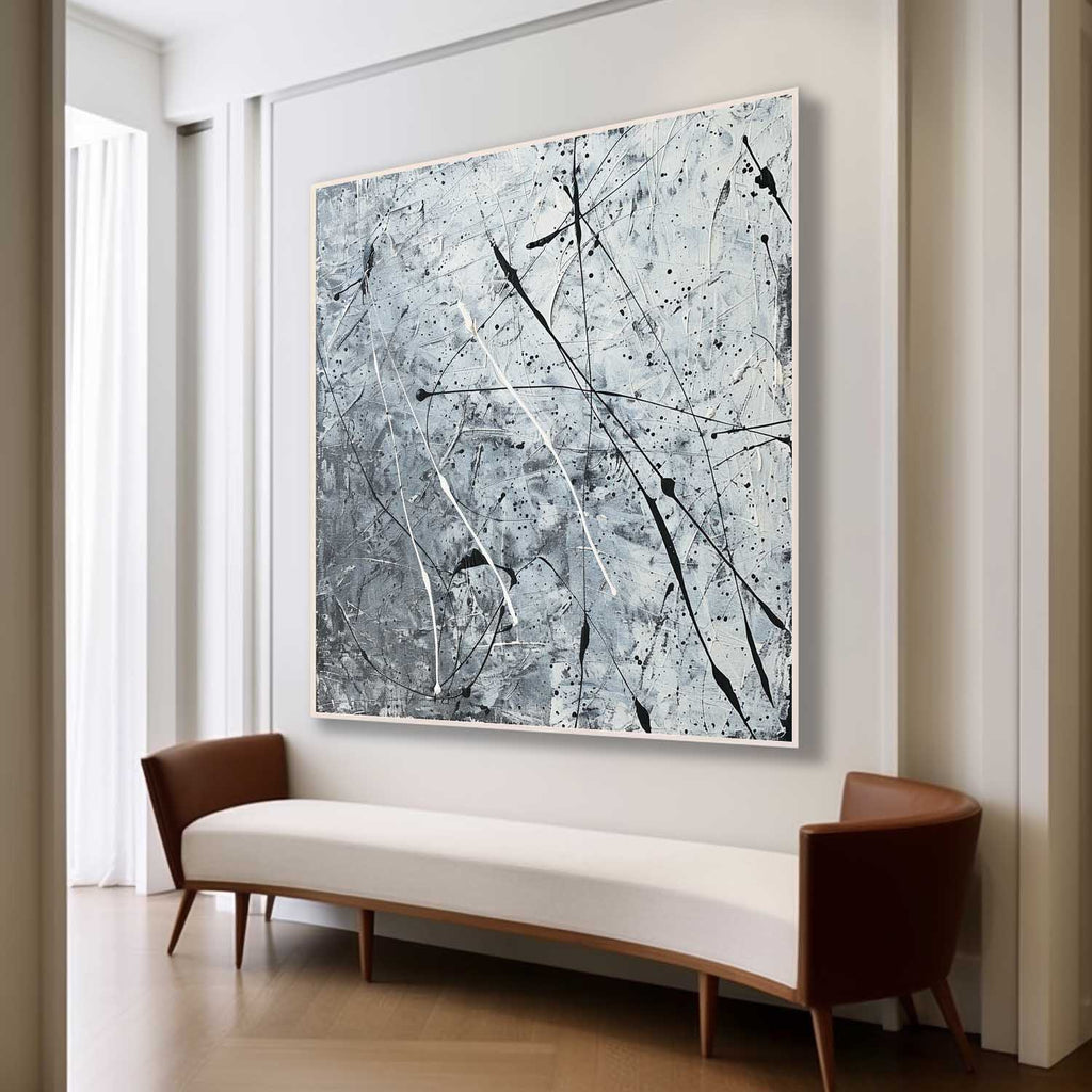 Textured Monochrome Splatter Oil Painting Sleek