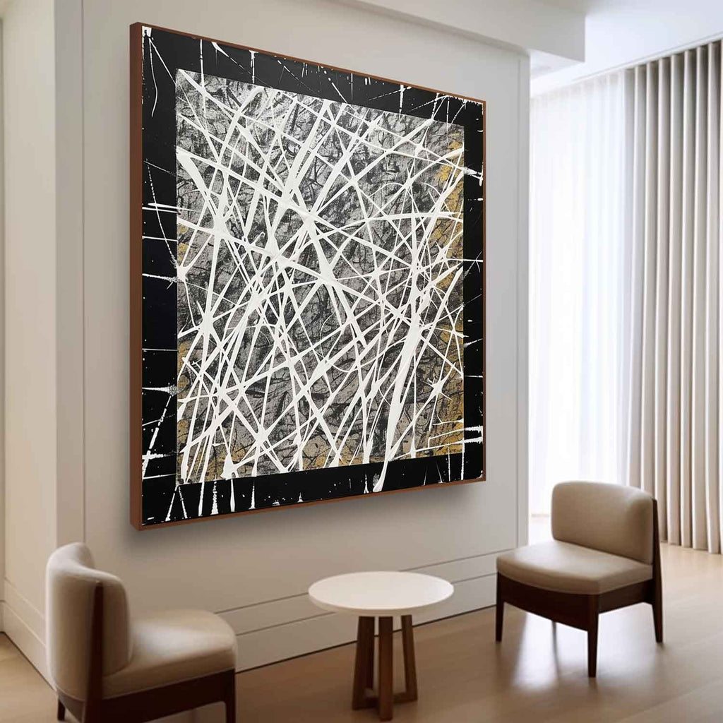 Tactile Black Gold Oil Painting White Web-Lines Textures