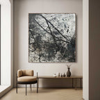 Expressionist Textured Splatter Oil Painting Black White Dynamic