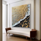 Golden Coastal Wave Oil Painting