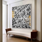 Tactile Web Oil Painting Black White Gold Bold