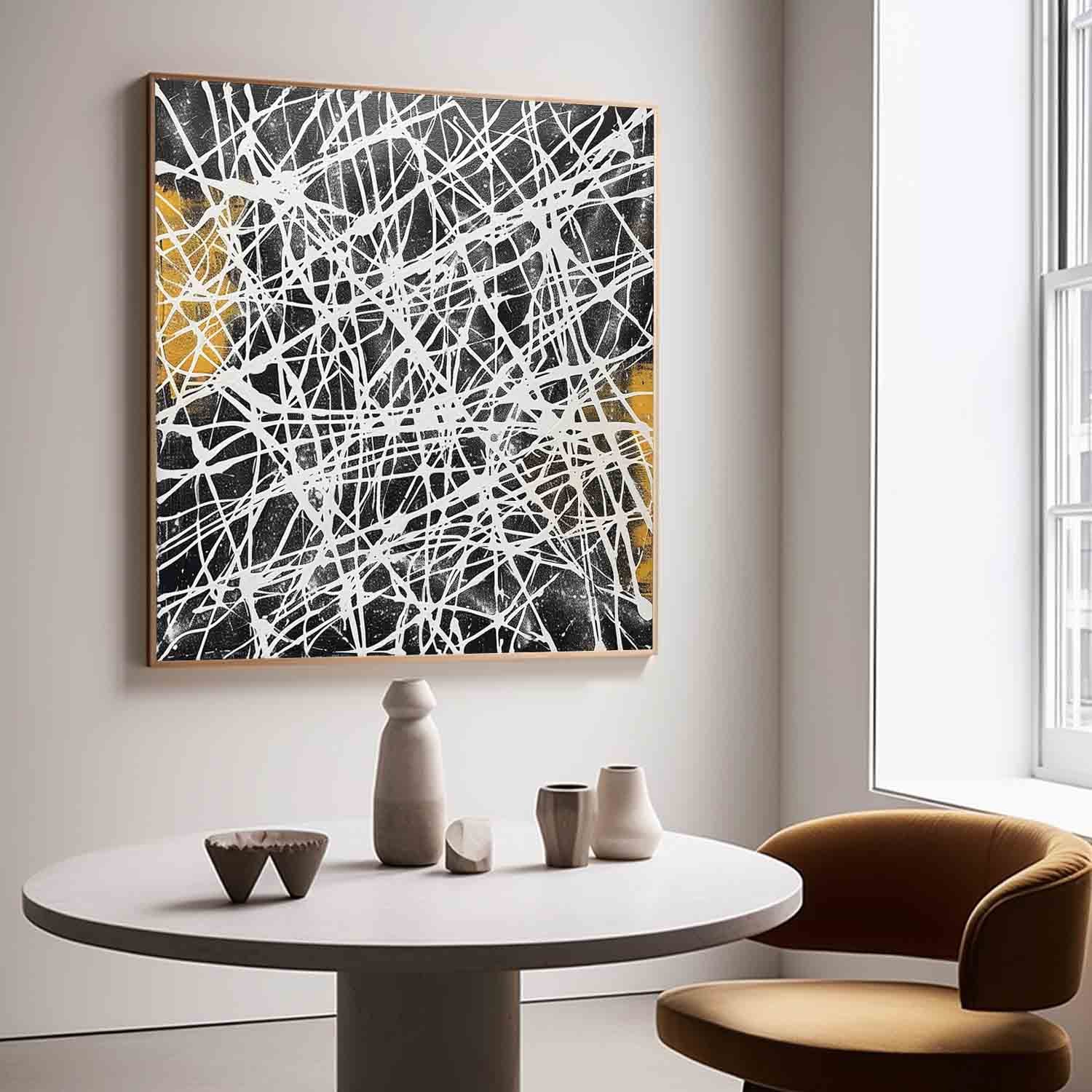 Tactile Web Oil Painting Black White Gold Bold