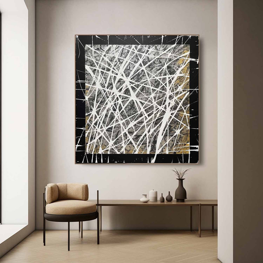 Tactile Black Gold Oil Painting White Web-Lines Textures