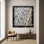 Tactile Black Gold Oil Painting White Web-Lines Textures