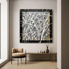Tactile Black Gold Oil Painting White Web-Lines Textures