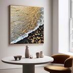Golden Coastal Wave Oil Painting