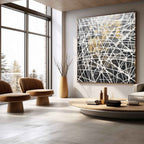 Tactile Black White Gold Oil Painting Web-Line
