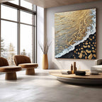 Golden Coastal Wave Oil Painting