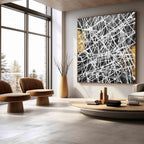 Tactile Web Oil Painting Black White Gold Bold