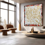 Tactile Red Gold Oil Painting White Web-Lines Luxe
