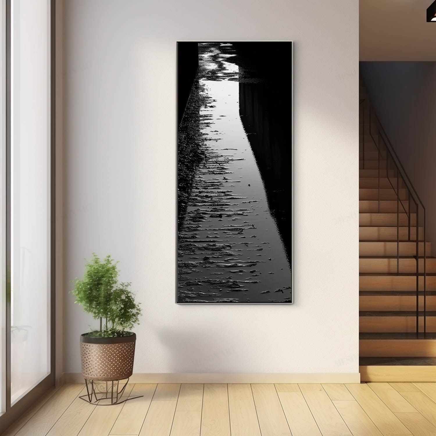 Monochrome Textured Reflective Landscape Oil Painting