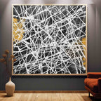 Tactile Web Oil Painting Black White Gold Bold