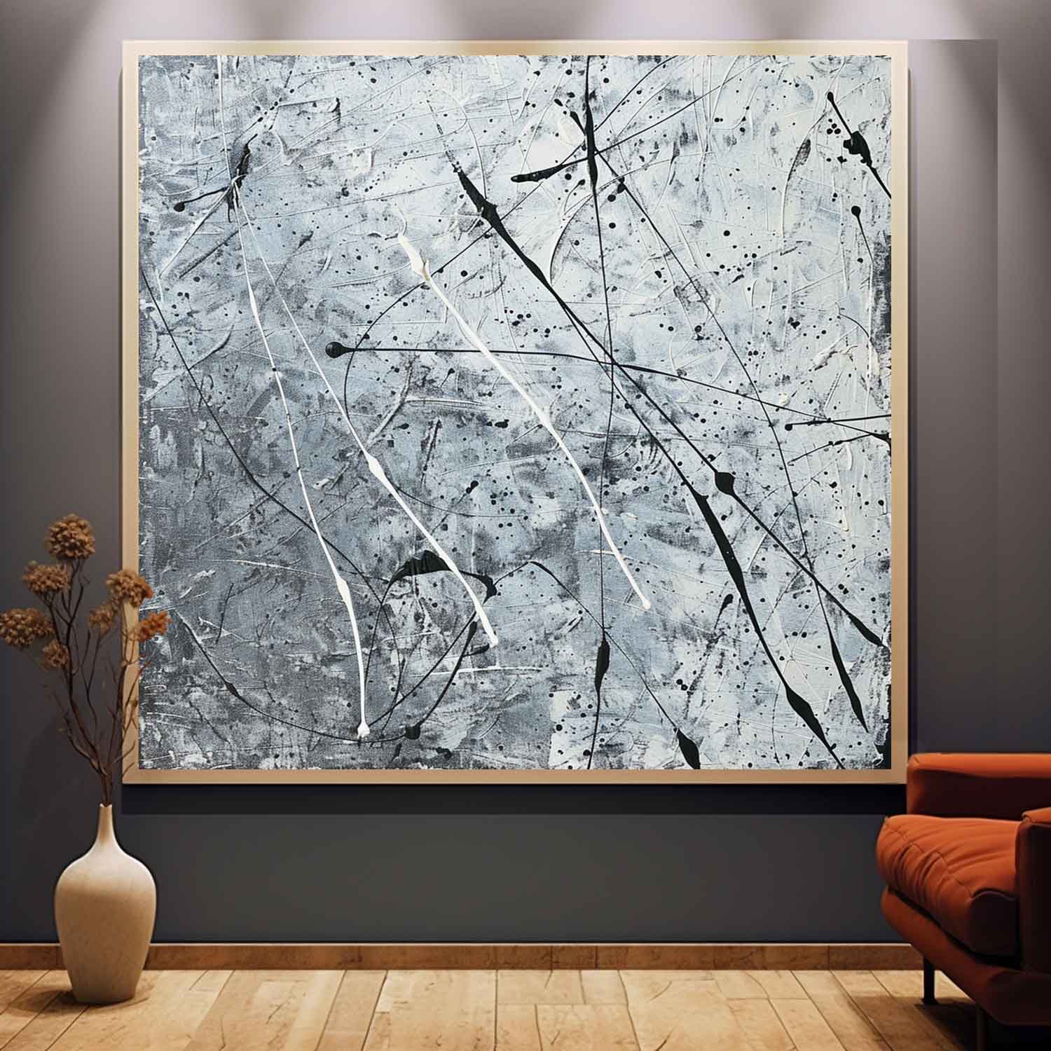 Textured Monochrome Splatter Oil Painting Sleek