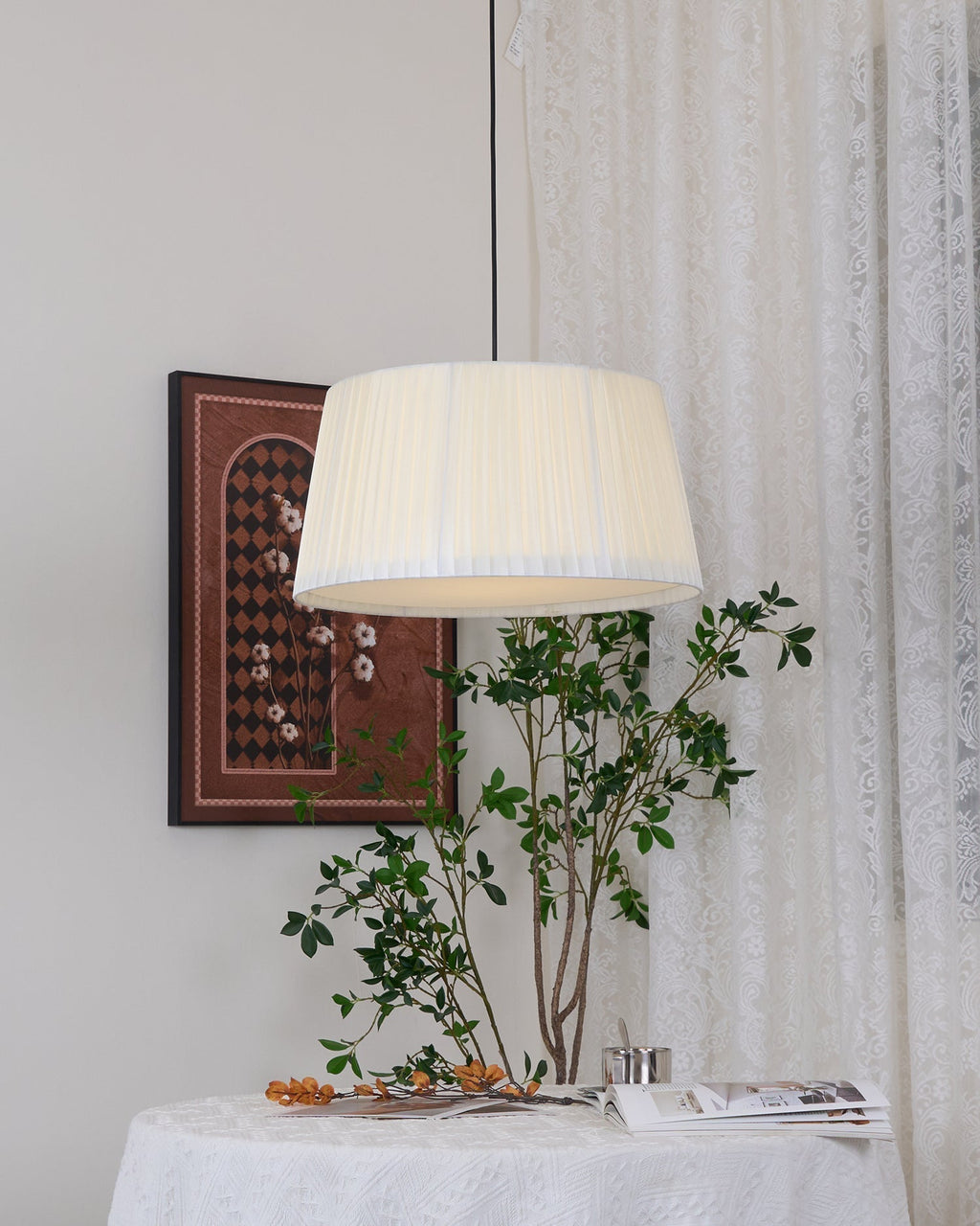 Pendant Light Pleated Fabric Drum