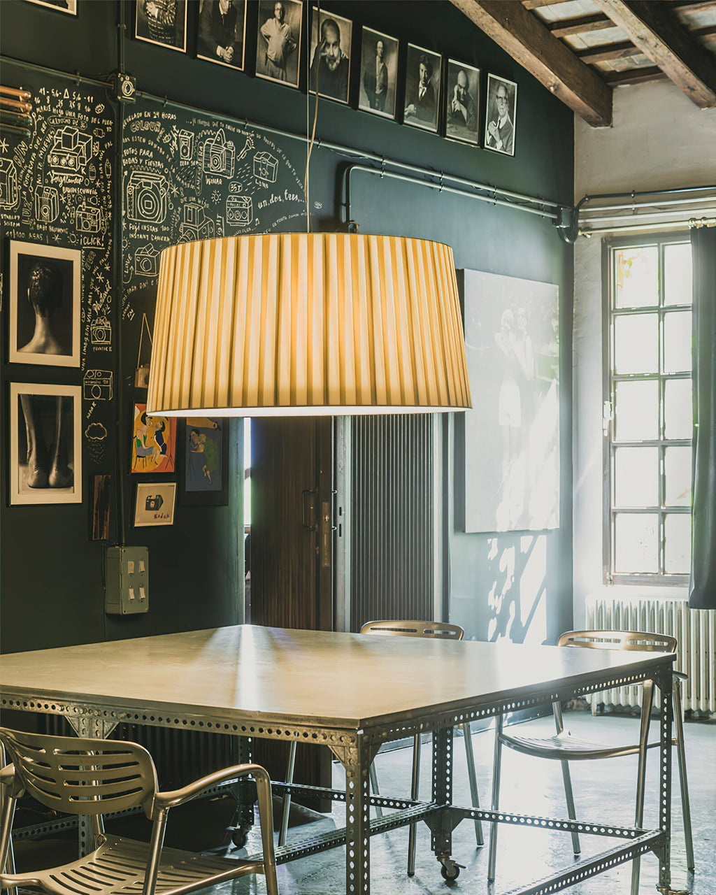 Pendant Light Pleated Fabric Drum