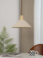 Pendant Lamp Wood Top Textured Cement Shade Grey Natural Japandi
