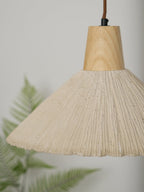 Pendant Lamp Wood Top Textured Cement Shade Grey Natural Japandi