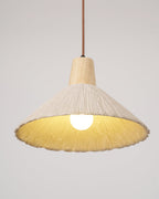 Pendant Lamp Wood Top Textured Cement Shade Grey Natural Japandi