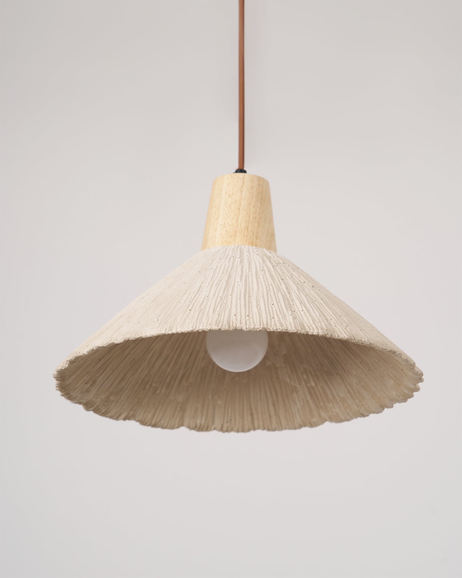 Pendant Lamp Wood Top Textured Cement Shade Grey Natural Japandi