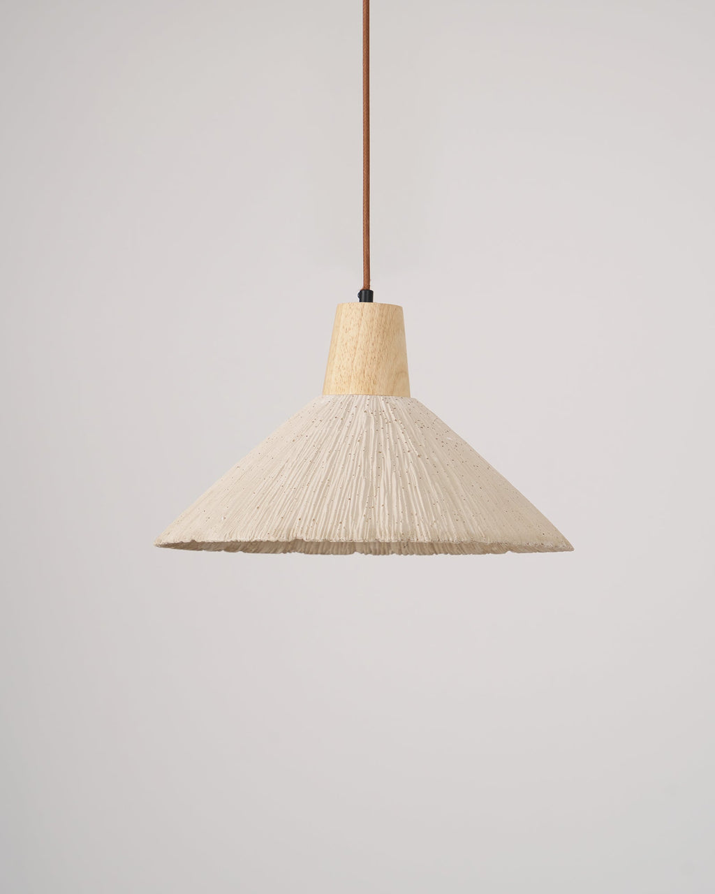 Pendant Lamp Wood Top Textured Cement Shade Grey Natural Japandi