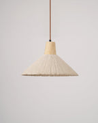 Pendant Lamp Wood Top Textured Cement Shade Grey Natural Japandi