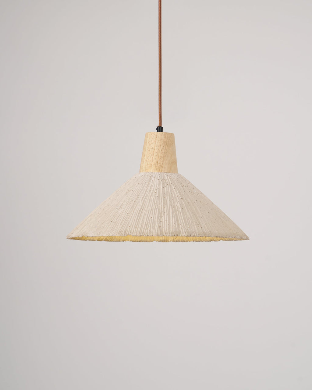 Pendant Lamp Wood Top Textured Cement Shade Grey Natural Japandi