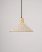 Pendant Lamp Wood Top Textured Cement Shade Grey Natural Japandi
