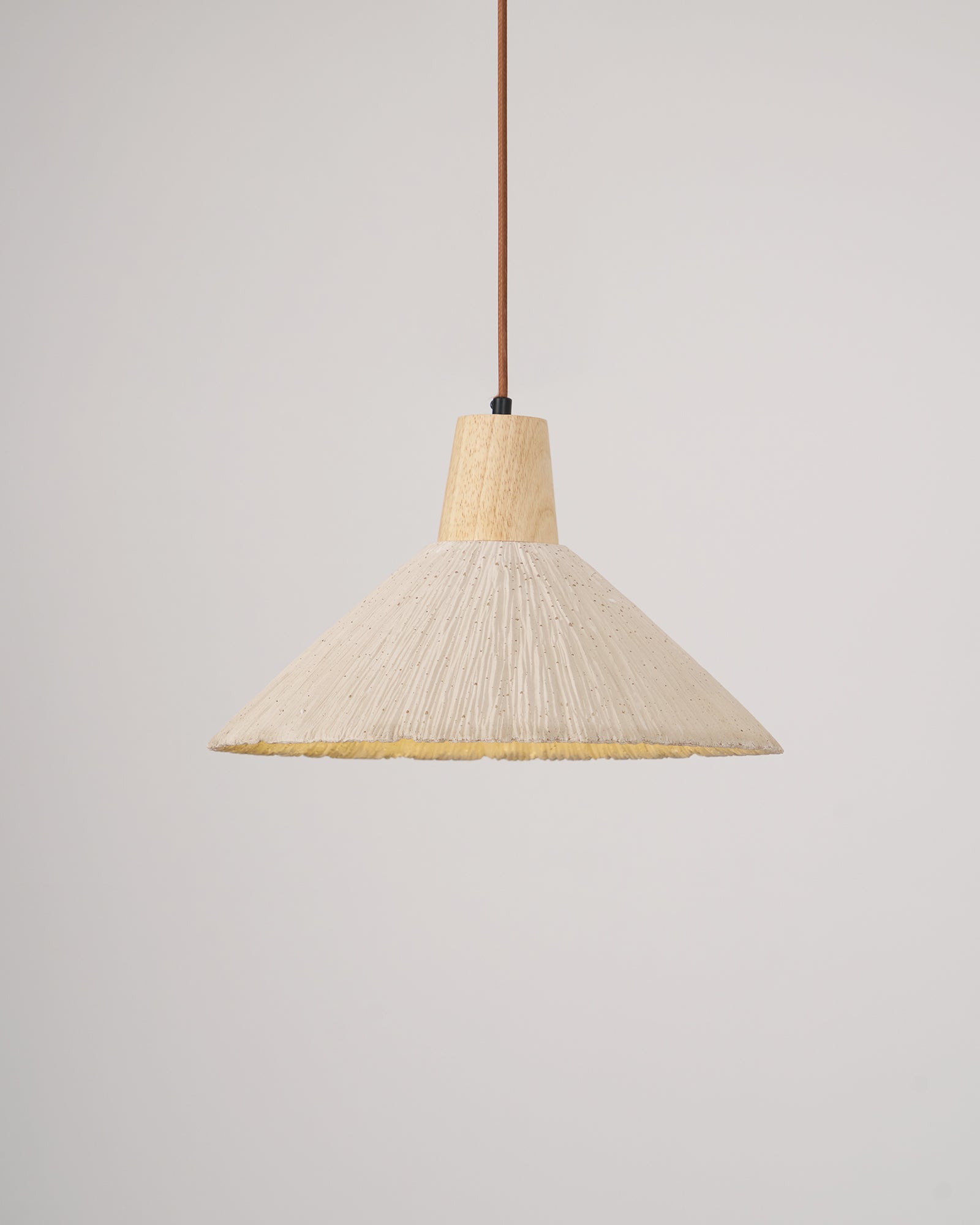 Pendant Lamp Wood Top Textured Cement Shade Grey Natural Japandi