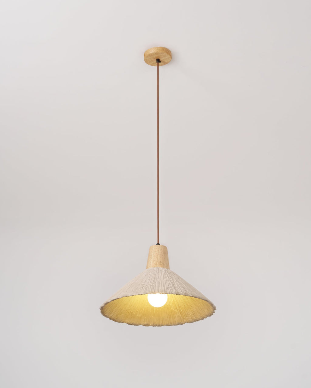 Pendant Lamp Wood Top Textured Cement Shade Grey Natural Japandi