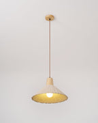 Pendant Lamp Wood Top Textured Cement Shade Grey Natural Japandi