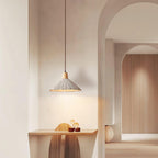Pendant Lamp Wood Top Textured Cement Shade Grey Natural Japandi
