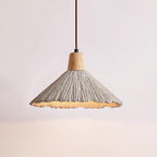 Pendant Lamp Wood Top Textured Cement Shade Grey Natural Japandi