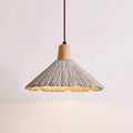 Pendant Lamp Wood Top Textured Cement Shade Grey Natural Japandi