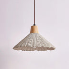Pendant Lamp Wood Top Textured Cement Shade Grey Natural Japandi