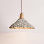Pendant Lamp Wood Top Textured Cement Shade Grey Natural Japandi